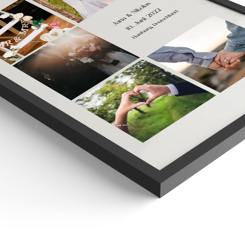 Fotokollage mit 5 Bildern, Namen, Datum und Text - Personalisiert mit Foto