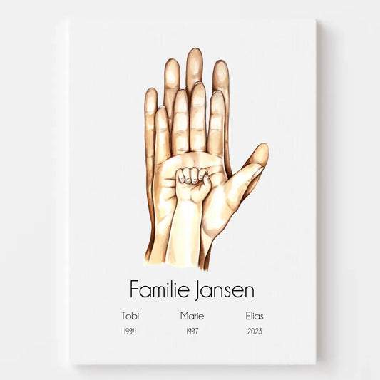 "Familienglück mit 1 Kind" im Aquarell Stil - Personalisiert