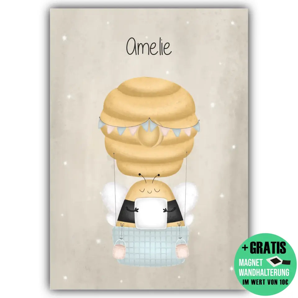 "Biene im Heißluftballon" - Personalisiert