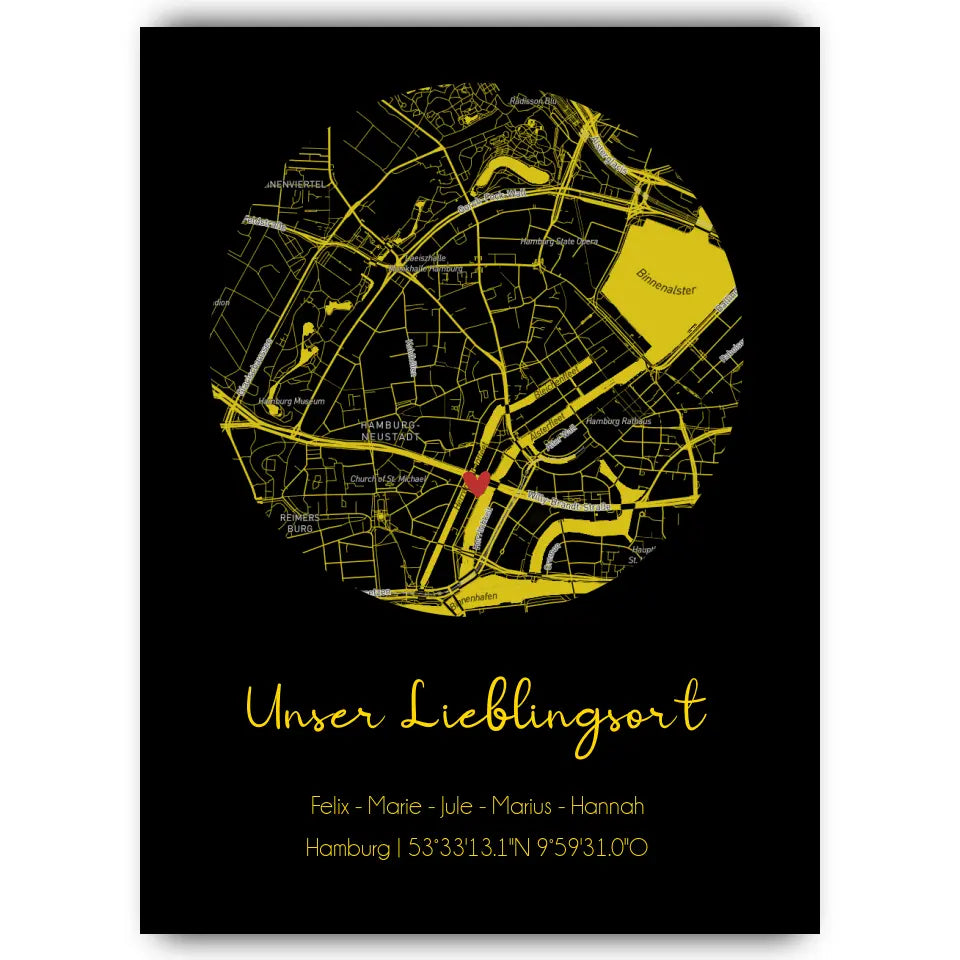 "Lieblingsort" Karte als Gold Edition - Personalisiert