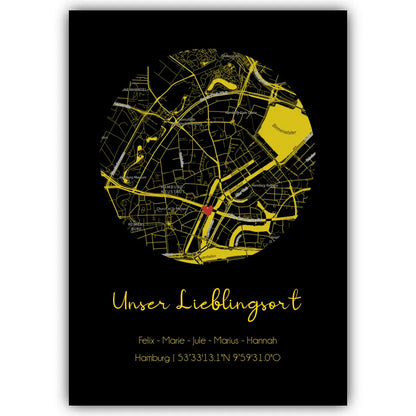 "Lieblingsort" Karte als Gold Edition - Personalisiert