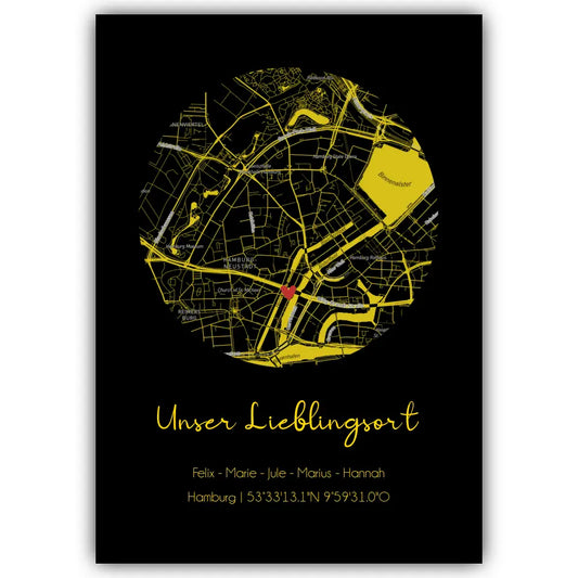 "Lieblingsort" Karte als Gold Edition - Personalisiert