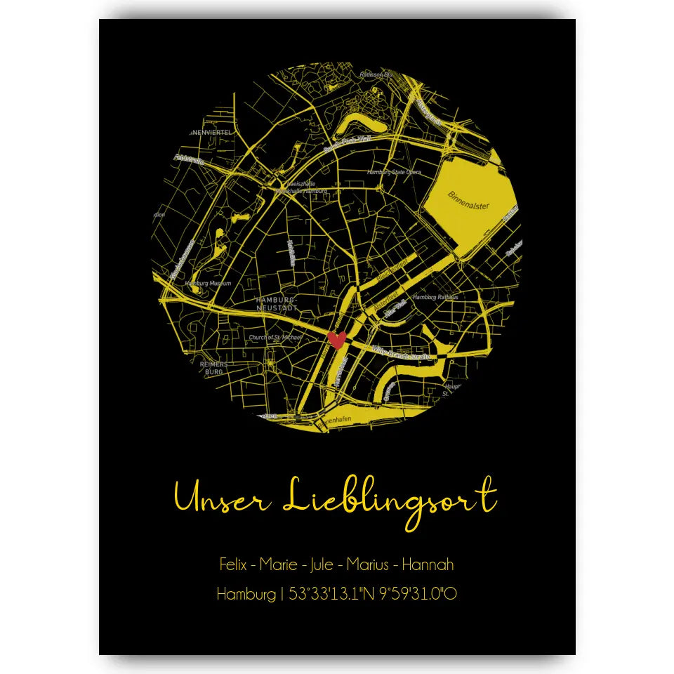 "Lieblingsort" Karte als Gold Edition - Personalisiert