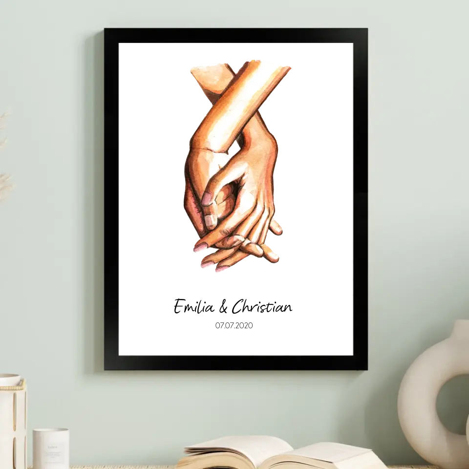 "Hand in Hand" im Aquarell Stil - Personalisiert