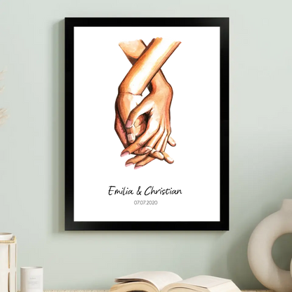 "Hand in Hand" im Aquarell Stil - Personalisiert