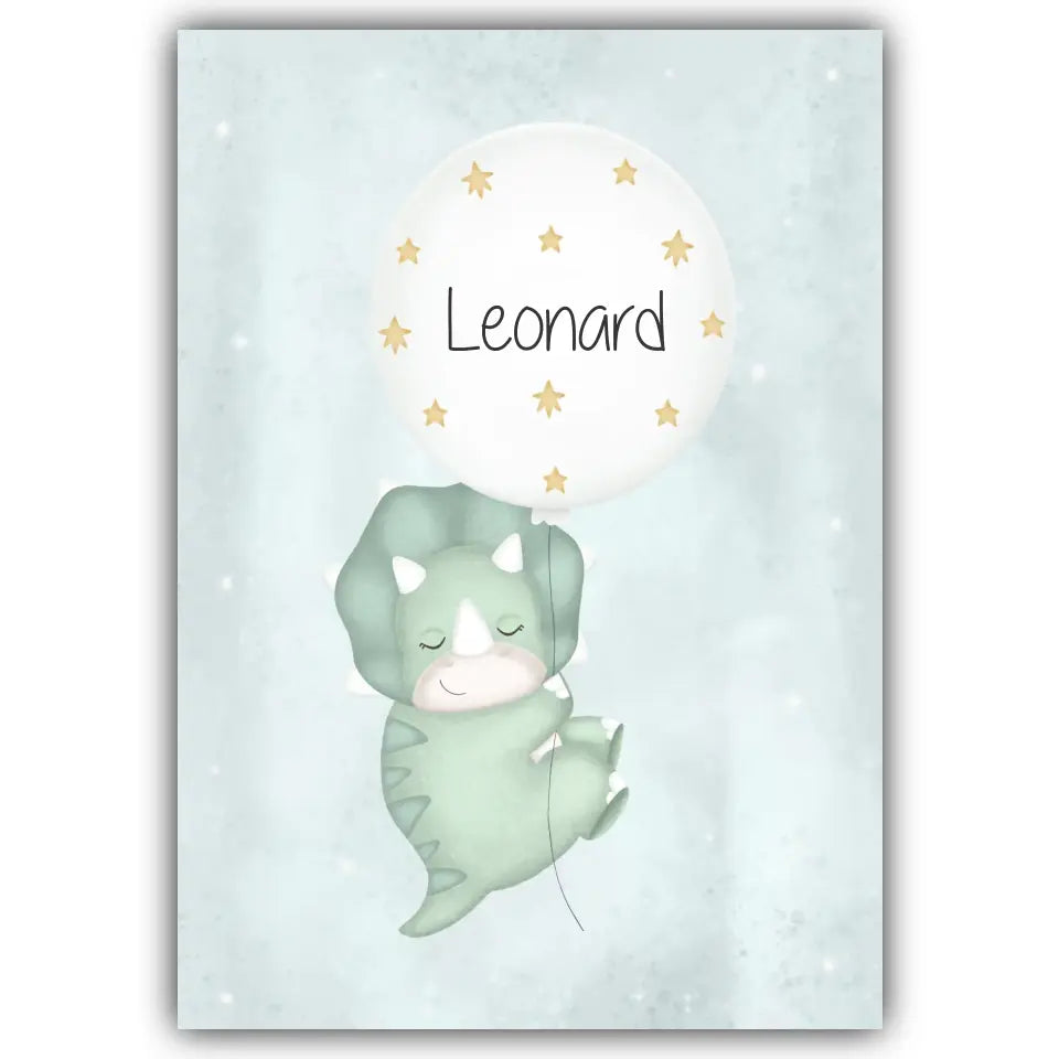 "Triceratops mit seinem Luftballon" - Personalisiert