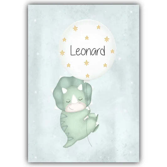 "Triceratops mit seinem Luftballon" - Personalisiert