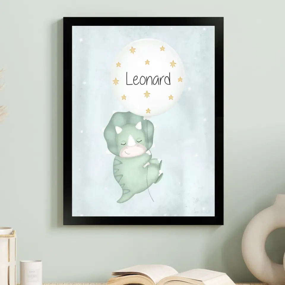 "Triceratops mit seinem Luftballon" - Personalisiert