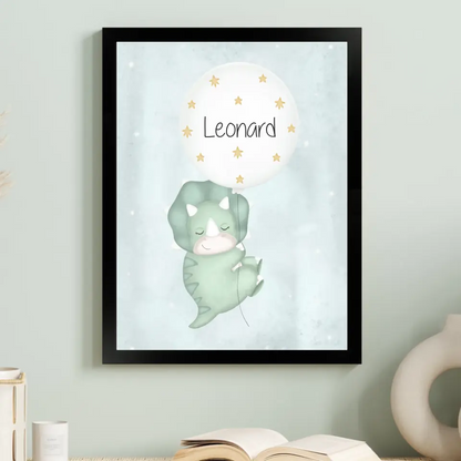 "Triceratops mit seinem Luftballon" - Personalisiert