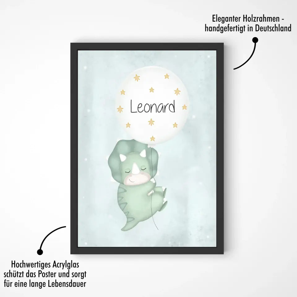 "Triceratops mit seinem Luftballon" - Personalisiert