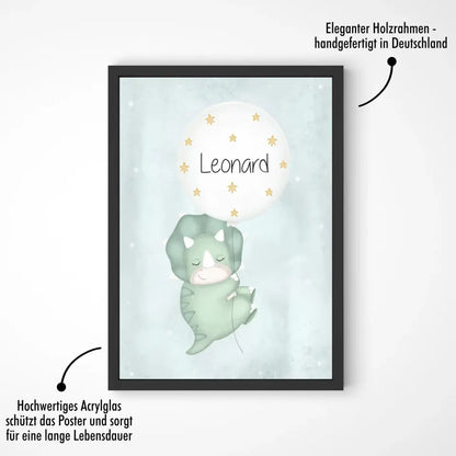 "Triceratops mit seinem Luftballon" - Personalisiert