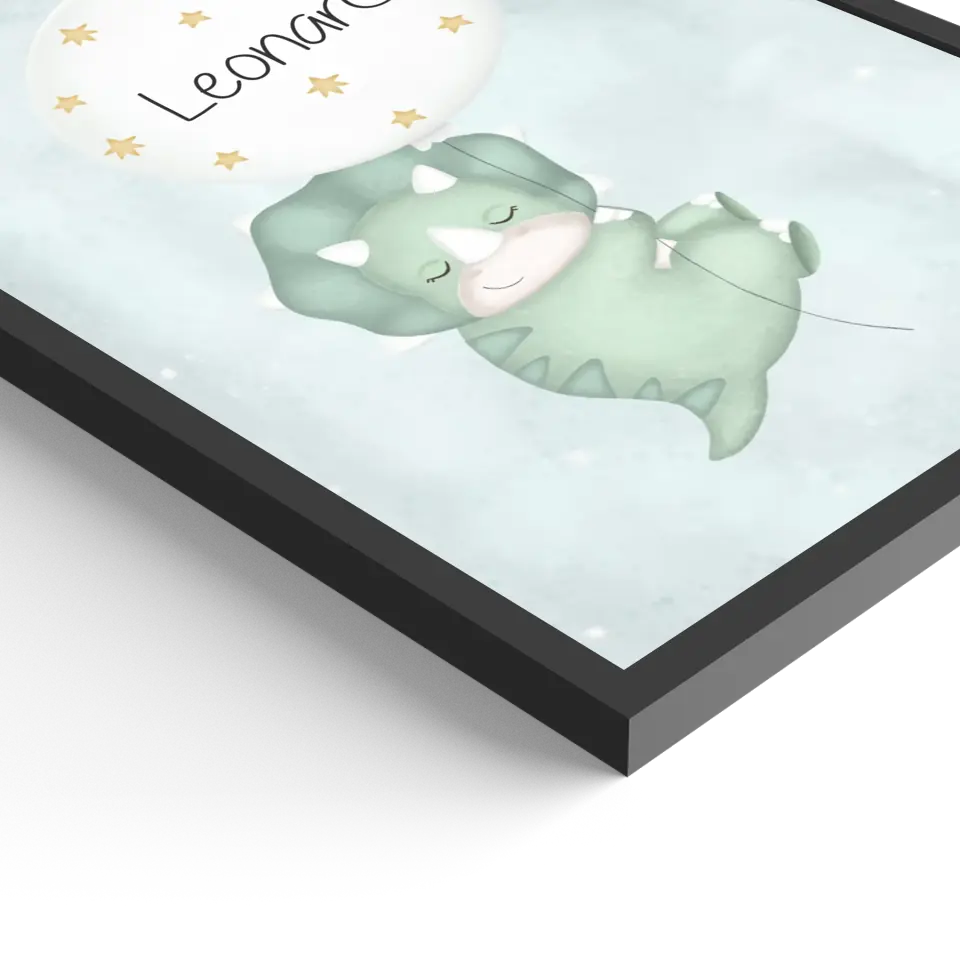 "Triceratops mit seinem Luftballon" - Personalisiert