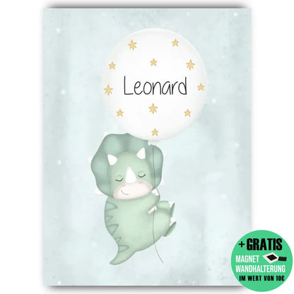 "Triceratops mit seinem Luftballon" - Personalisiert