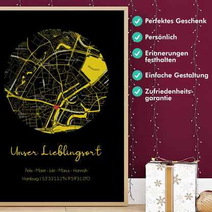 "Lieblingsort" Karte als Gold Edition - Personalisiert