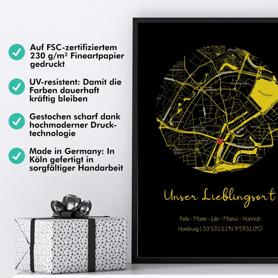 "Lieblingsort" Karte als Gold Edition - Personalisiert