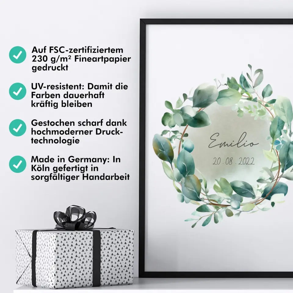 Eukalyptus Geburtsposter - Personalisiert