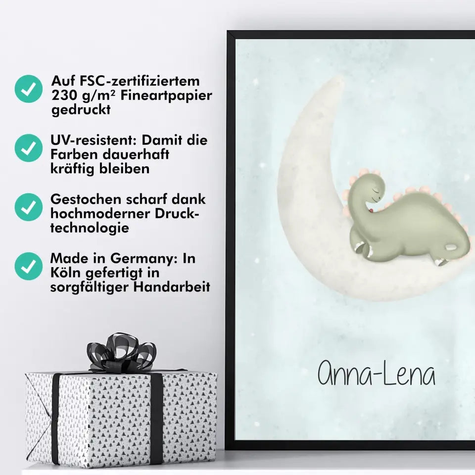 "Dino auf dem Halbmond" - Personalisiert