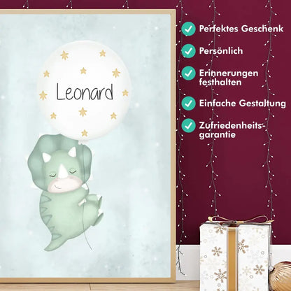"Triceratops mit seinem Luftballon" - Personalisiert