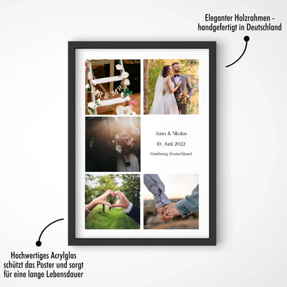 Fotokollage mit 5 Bildern, Namen, Datum und Text - Personalisiert mit Foto