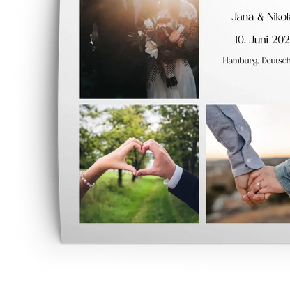 Fotokollage mit 5 Bildern, Namen, Datum und Text - Personalisiert mit Foto