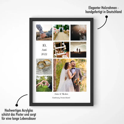 Fotokollage mit 8 Bildern, Namen, Datum und Text - Personalisiert mit Foto