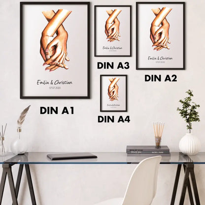 "Hand in Hand" im Aquarell Stil - Personalisiert