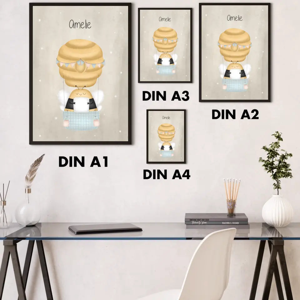 "Biene im Heißluftballon" - Personalisiert