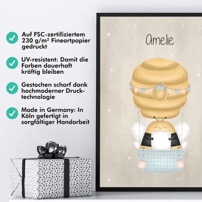 "Biene im Heißluftballon" - Personalisiert