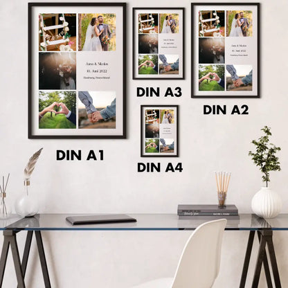 Fotokollage mit 5 Bildern, Namen, Datum und Text - Personalisiert mit Foto