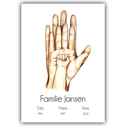 "Familienglück mit 1 Kind" im Aquarell Stil - Personalisiert