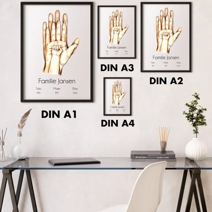 "Familienglück mit 1 Kind" im Aquarell Stil - Personalisiert
