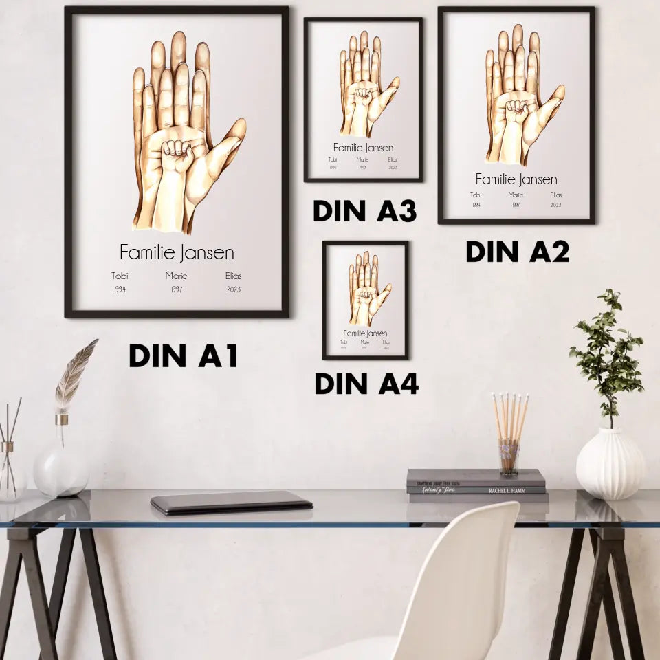 "Familienglück mit 1 Kind" im Aquarell Stil - Personalisiert
