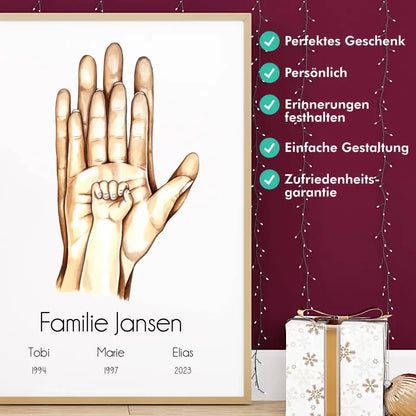 "Familienglück mit 1 Kind" im Aquarell Stil - Personalisiert