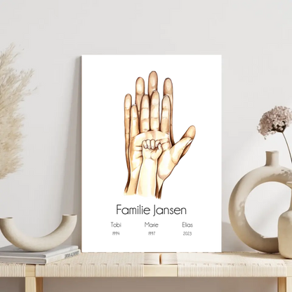 "Familienglück mit 1 Kind" im Aquarell Stil - Personalisiert