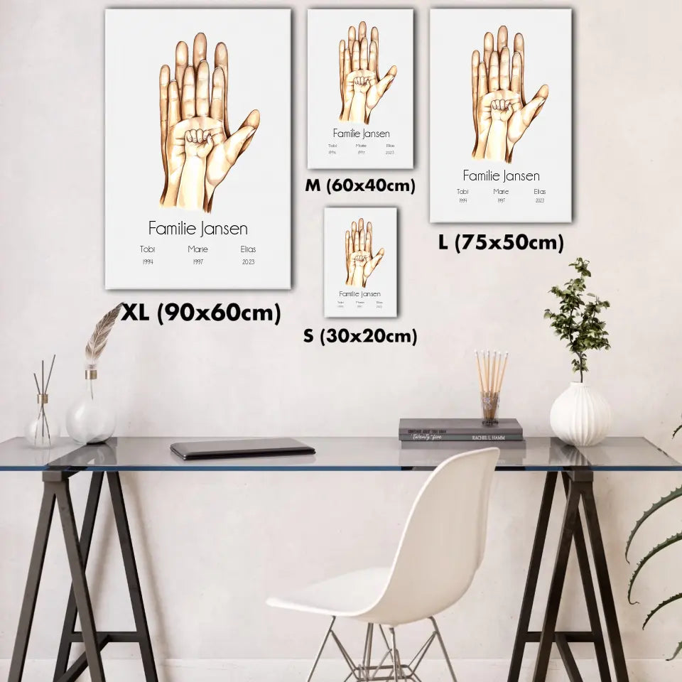 "Familienglück mit 1 Kind" im Aquarell Stil - Personalisiert